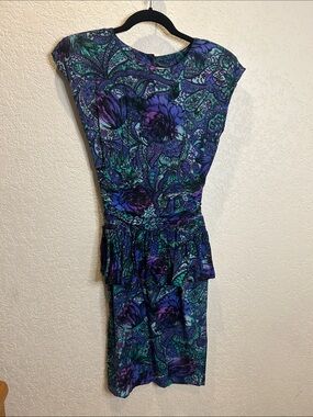 Vintage Floral Paisley Purple & Teal Peplum Dress